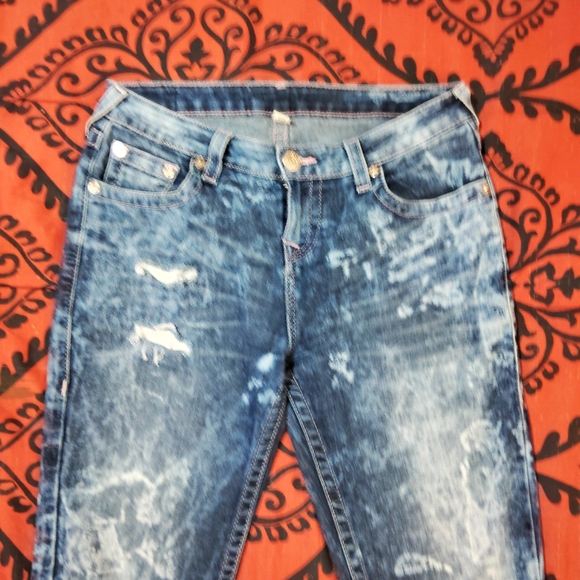 Vtg Y2K Early 2000s Splatter Bleach Style True Religion Denim Skinny Jeans - Picture 7 of 15